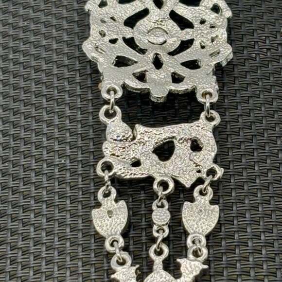 Vintage VCLM Victorian Style Silver Tone Bracelet, Blue Crystals, Faux Turquoise - Picture 9 of 9